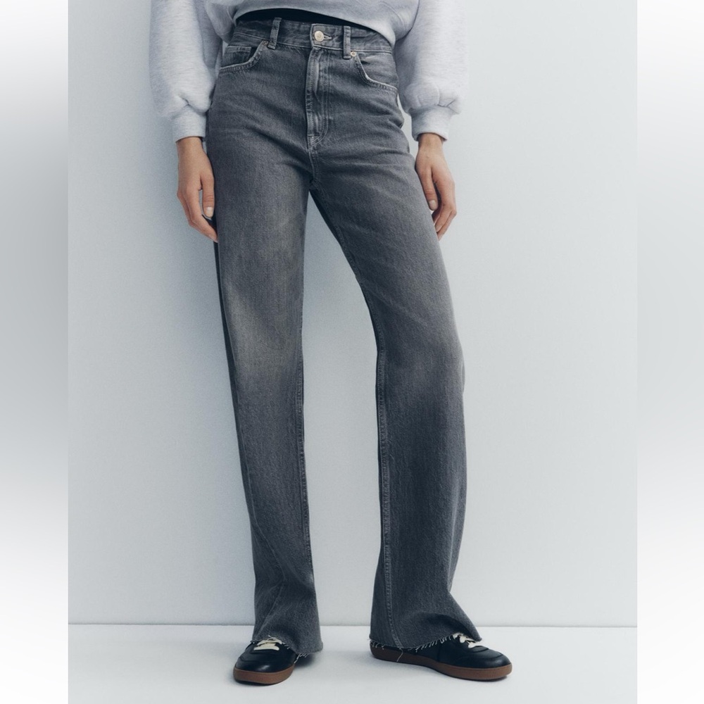 ZARA TRF High Rise Wide Leg Jean - Grey
